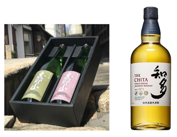 フルーティな味わいの「恵那山」（左）と愛知県知多市で造られるサントリーウイスキー「知多」（右）